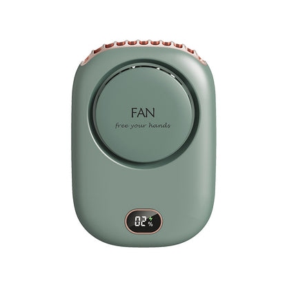 Green Portable Bladeless Neck Fan with Waist Clip & Digital Display USB Rechargeable Mini Fan V888-ELOSUNG36626