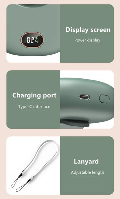 Green Portable Bladeless Neck Fan with Waist Clip & Digital Display USB Rechargeable Mini Fan V888-ELOSUNG36626