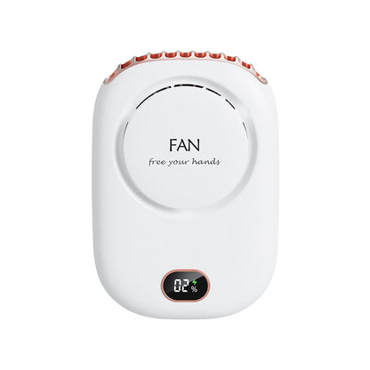 White Portable Bladeless Neck Fan with Waist Clip & Digital Display USB Rechargeable Mini Fan V888-ELOSUNG36627