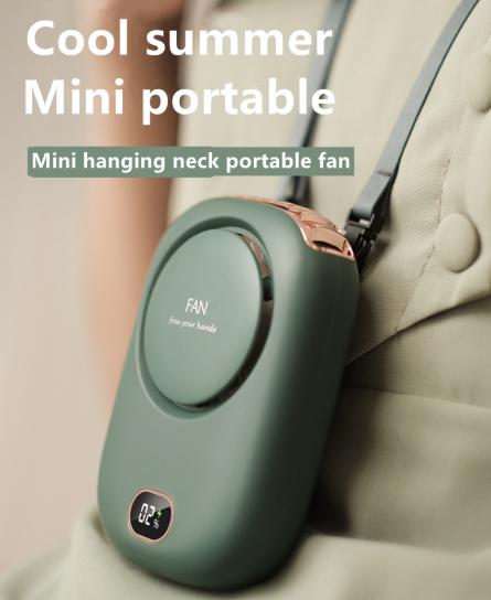 White Portable Bladeless Neck Fan with Waist Clip & Digital Display USB Rechargeable Mini Fan V888-ELOSUNG36627