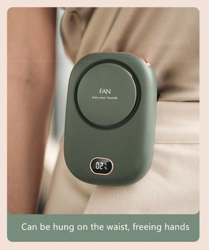 White Portable Bladeless Neck Fan with Waist Clip & Digital Display USB Rechargeable Mini Fan V888-ELOSUNG36627