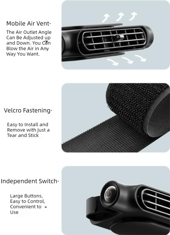 Black Car Seat Back Headrest Fan USB Powered Turbine Cooling Fan with 3 Adjustable Speeds V888-ELOSUNG36631