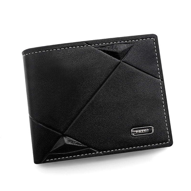 Black Men's PU Leather Bifold Wallet - Slim Short Design with Zipper Coin Pocket - Multi Card Slots and ID V888-ELOSUNG36634