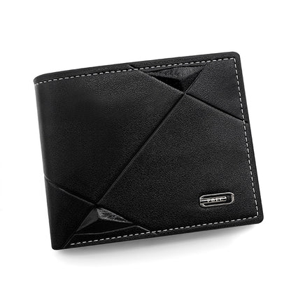 Black Men's PU Leather Bifold Wallet - Slim Short Design with Zipper Coin Pocket - Multi Card Slots and ID V888-ELOSUNG36634