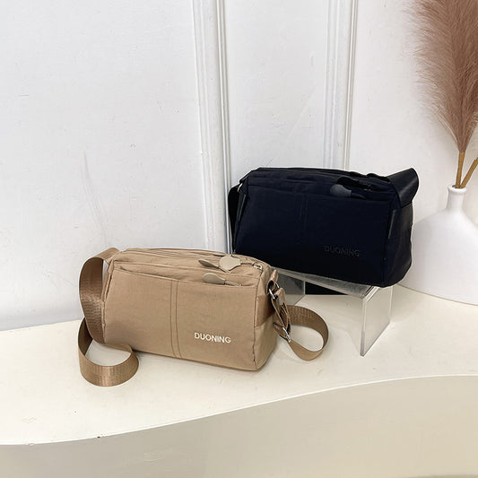 Black Women's Lightweight Nylon Crossbody Bag - Multi-Layer Shoulder Purse with Adjustable Strap for Casual V888-ELOSUNG36637
