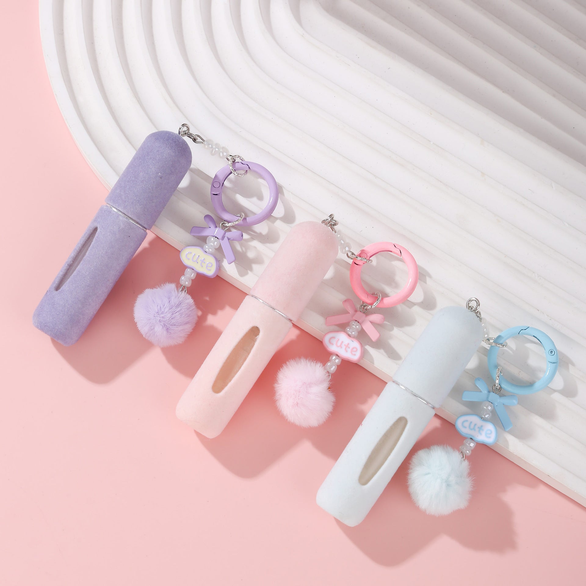 Purple 3 Pack Plush Perfume Atomiser Keychain - 5ml Portable Refillable Spray Bottle with Pom Pom Bag Charm V888-ELOSUNG36646
