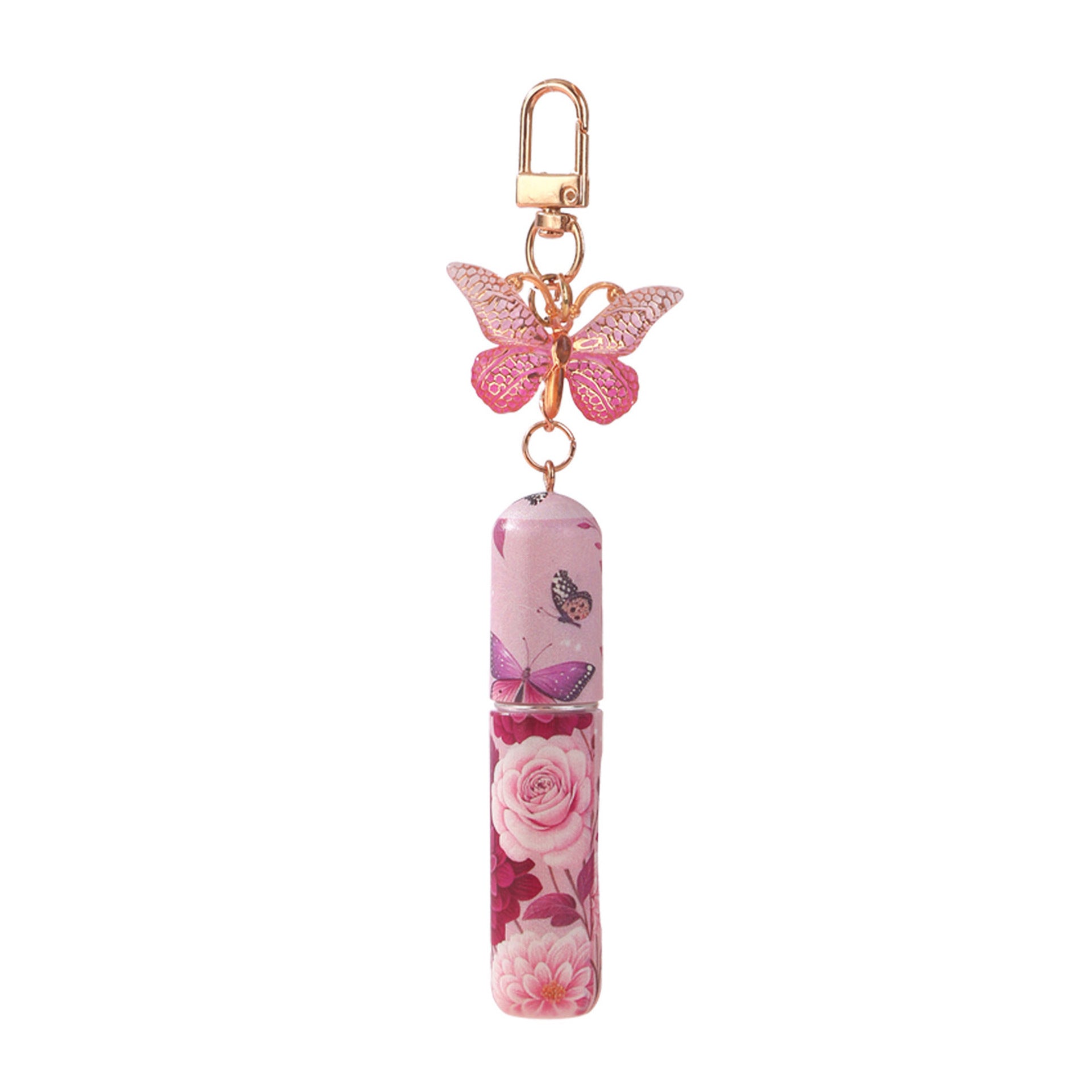 Pink 3 Pcs Portable 5ml Perfume Atomiser Keychain - Refillable Floral Spray Bottle with Butterfly Charm for V888-ELOSUNG36649