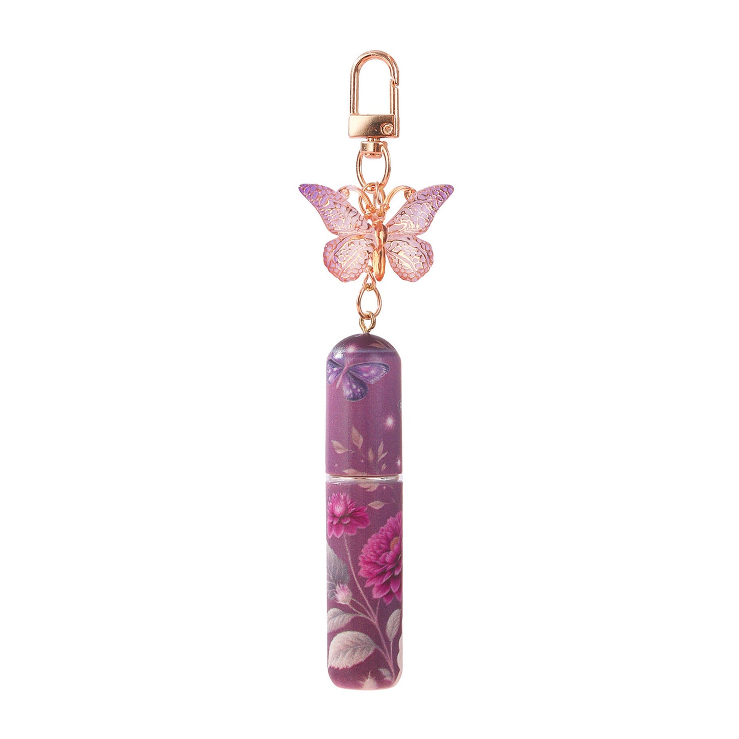 Purple 3 Pcs Portable 5ml Perfume Atomiser Keychain - Refillable Floral Spray Bottle with Butterfly Charm for V888-ELOSUNG36651