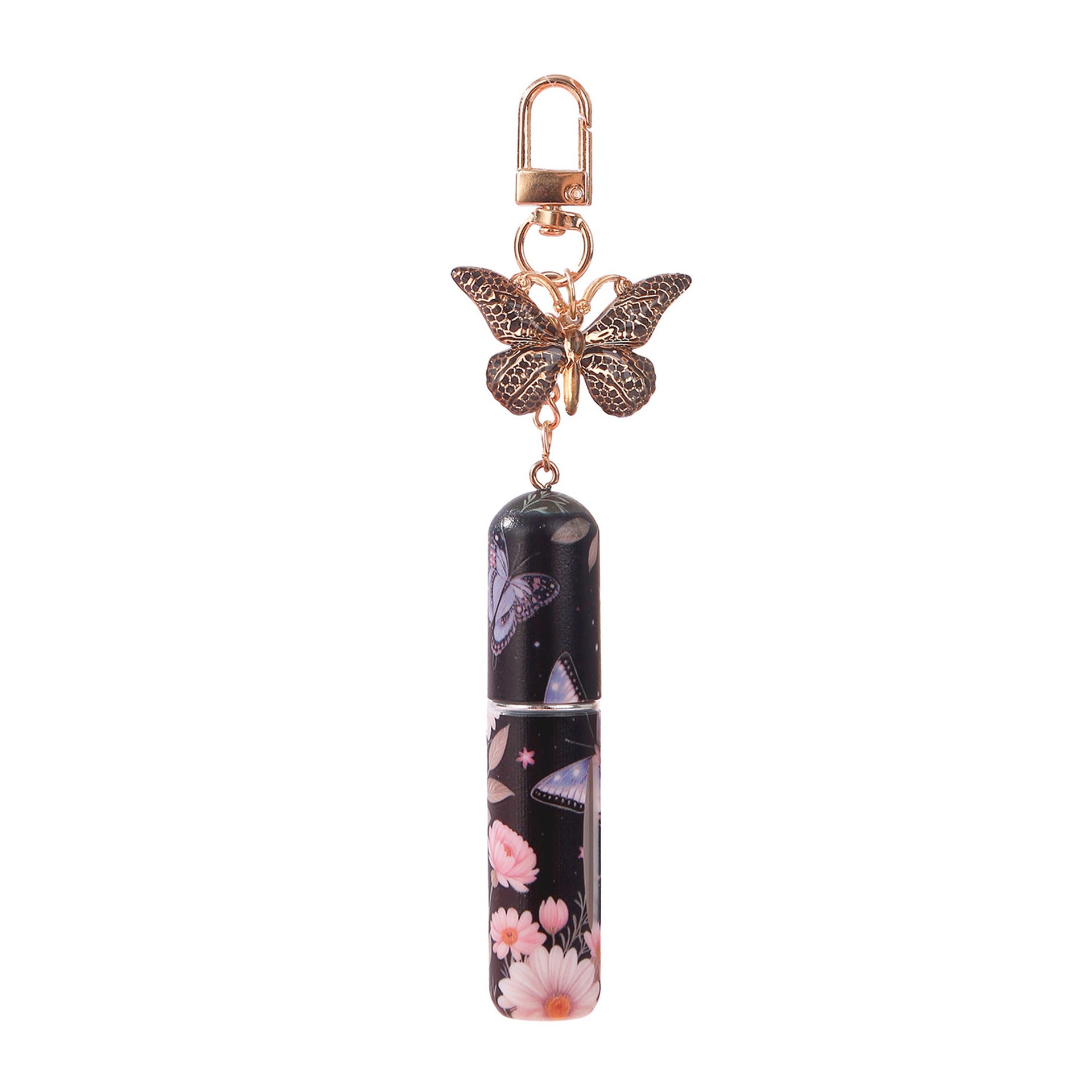 Black 3 Pcs Portable 5ml Perfume Atomiser Keychain - Refillable Floral Spray Bottle with Butterfly Charm for V888-ELOSUNG36653
