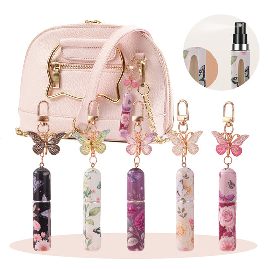 Random Color 3 Pcs Portable 5ml Perfume Atomiser Keychain - Refillable Floral Spray Bottle with Butterfly V888-ELOSUNG36654