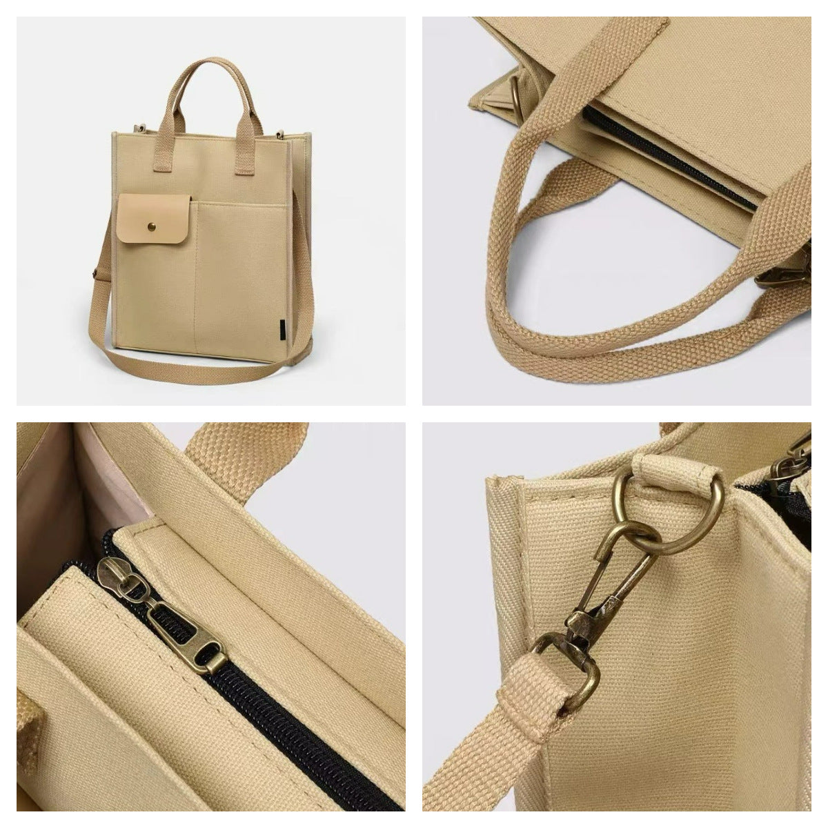 Black Unisex Canvas Tote Bag - Structured Vertical Shoulder Satchel with Front Pocket - Lightweight Crossbody V888-ELOSUNG36655