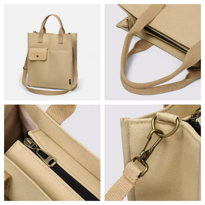 Black Unisex Canvas Tote Bag - Structured Vertical Shoulder Satchel with Front Pocket - Lightweight Crossbody V888-ELOSUNG36655