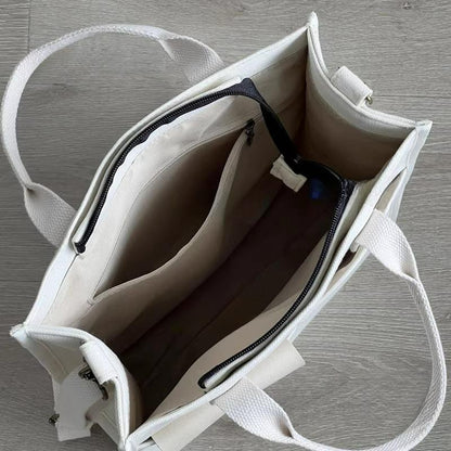 White Unisex Canvas Tote Bag - Structured Vertical Shoulder Satchel with Front Pocket - Lightweight Crossbody V888-ELOSUNG36656