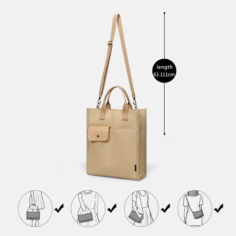 White Unisex Canvas Tote Bag - Structured Vertical Shoulder Satchel with Front Pocket - Lightweight Crossbody V888-ELOSUNG36656
