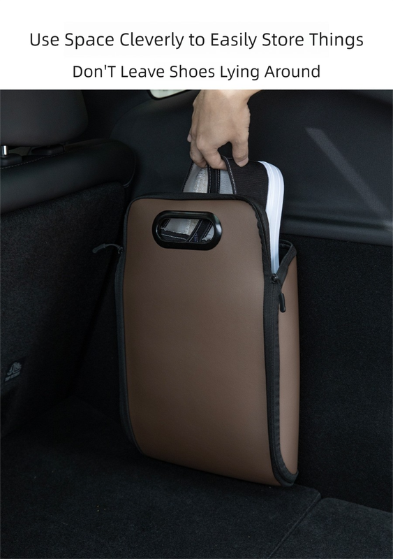 Brown Premium Car Under-Seat Shoe Organiser Box - PVC Leather Storage Case with Anti-Slip Velcro Fixation - V888-ELOSUNG36657