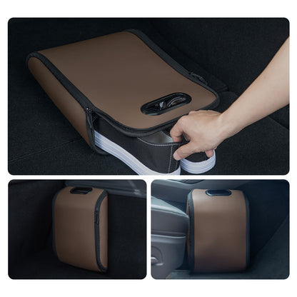 Brown Premium Car Under-Seat Shoe Organiser Box - PVC Leather Storage Case with Anti-Slip Velcro Fixation - V888-ELOSUNG36657
