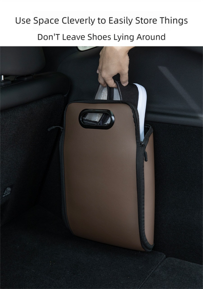 Black Premium Car Under-Seat Shoe Organiser Box - PVC Leather Storage Case with Anti-Slip Velcro Fixation - V888-ELOSUNG36658