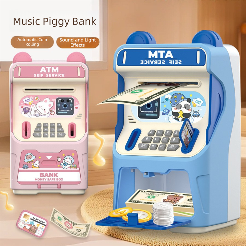 Pink Kids Electronic ATM Piggy Bank - Password Safe Box with Auto Scroll & Music - Educational Saving Toy V888-ELOSUNG36671