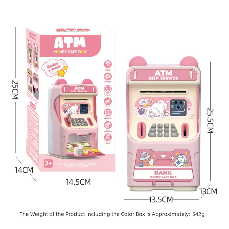 Pink Kids Electronic ATM Piggy Bank - Password Safe Box with Auto Scroll & Music - Educational Saving Toy V888-ELOSUNG36671