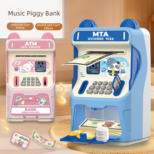 Blue Kids Electronic ATM Piggy Bank - Password Safe Box with Auto Scroll & Music - Educational Saving Toy V888-ELOSUNG36672