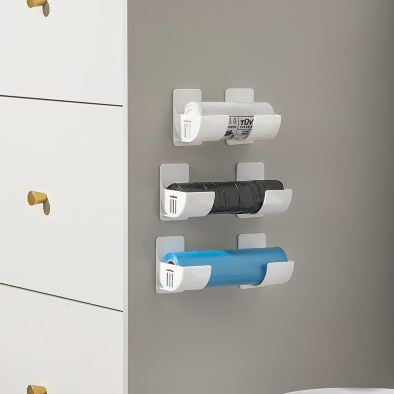 White 10 Pairs Self-Adhesive Wall Mount Storage Holders - Drill-Free Plastic Organiser Racks for Garbage Bags V888-ELOSUNG36673