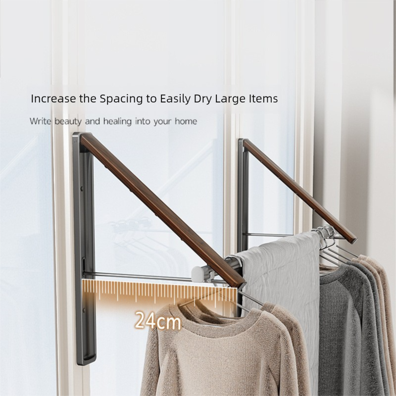1 Pack Black and Brown Wall Mounted Foldable Clothes Hanger Rack - Retractable Space Aluminium Drying Airer V888-ELOSUNG36675