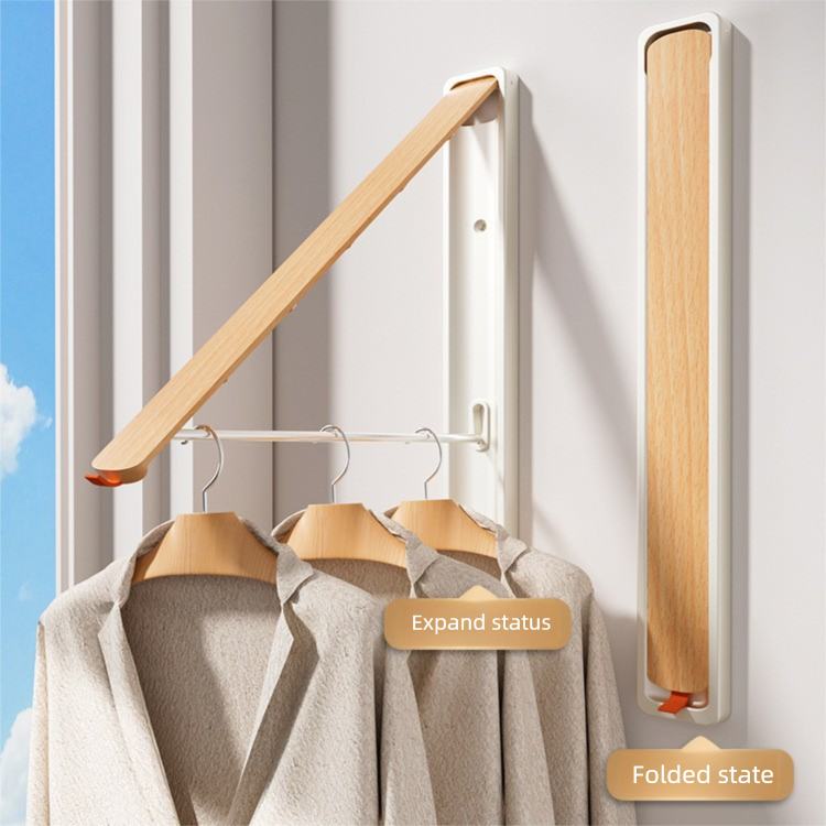 2 Pack White and Brown Wall Mounted Foldable Clothes Hanger Rack - Retractable Space Aluminium Drying Airer V888-ELOSUNG36677
