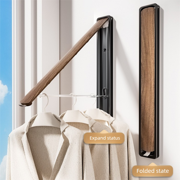 2 Pack Black and Brown Wall Mounted Foldable Clothes Hanger Rack - Retractable Space Aluminium Drying Airer V888-ELOSUNG36678