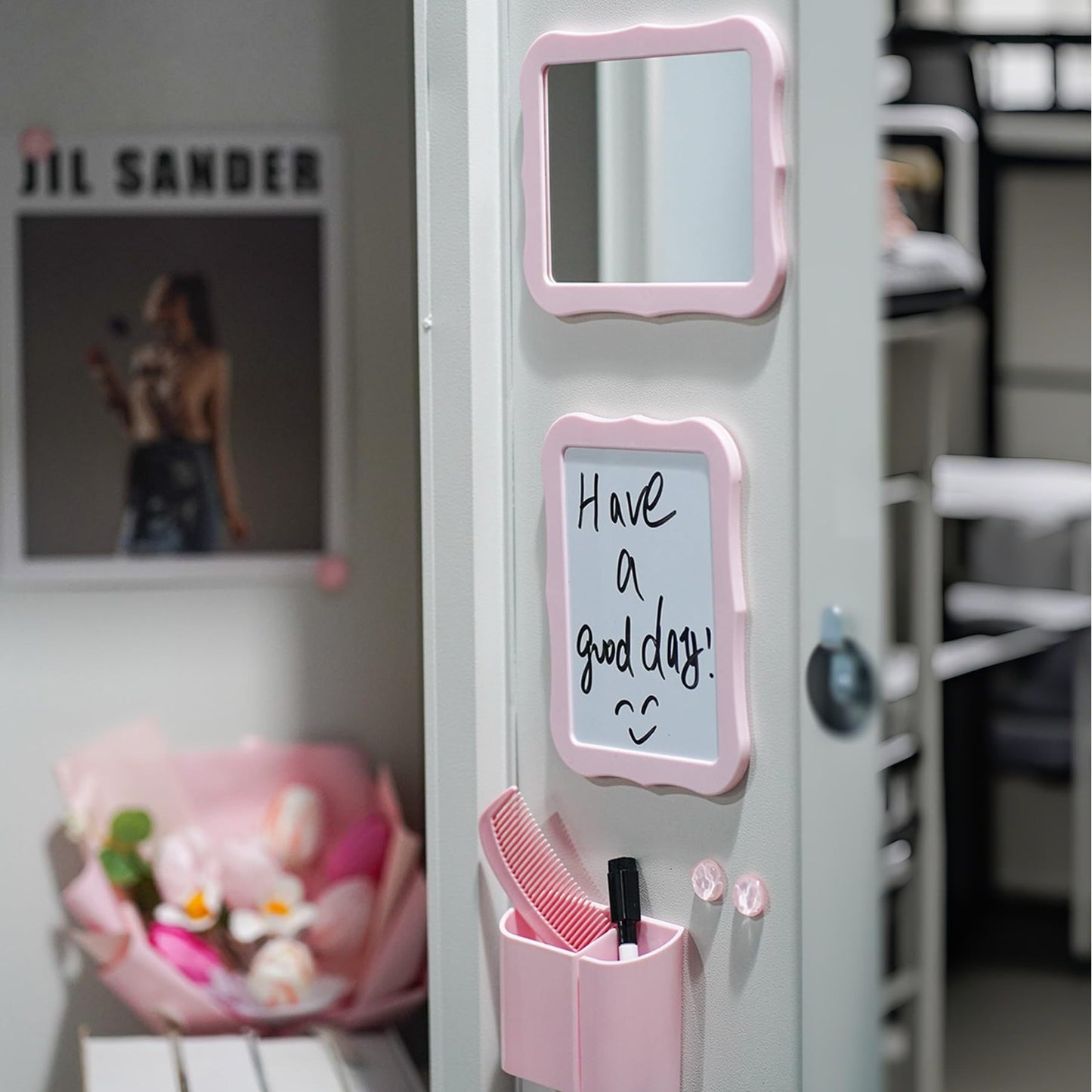 10-Piece Pink Magnetic Locker Organiser Set - Mirror, Whiteboard, Storage Box & Accessories - Back to School V888-ELOSUNG36679
