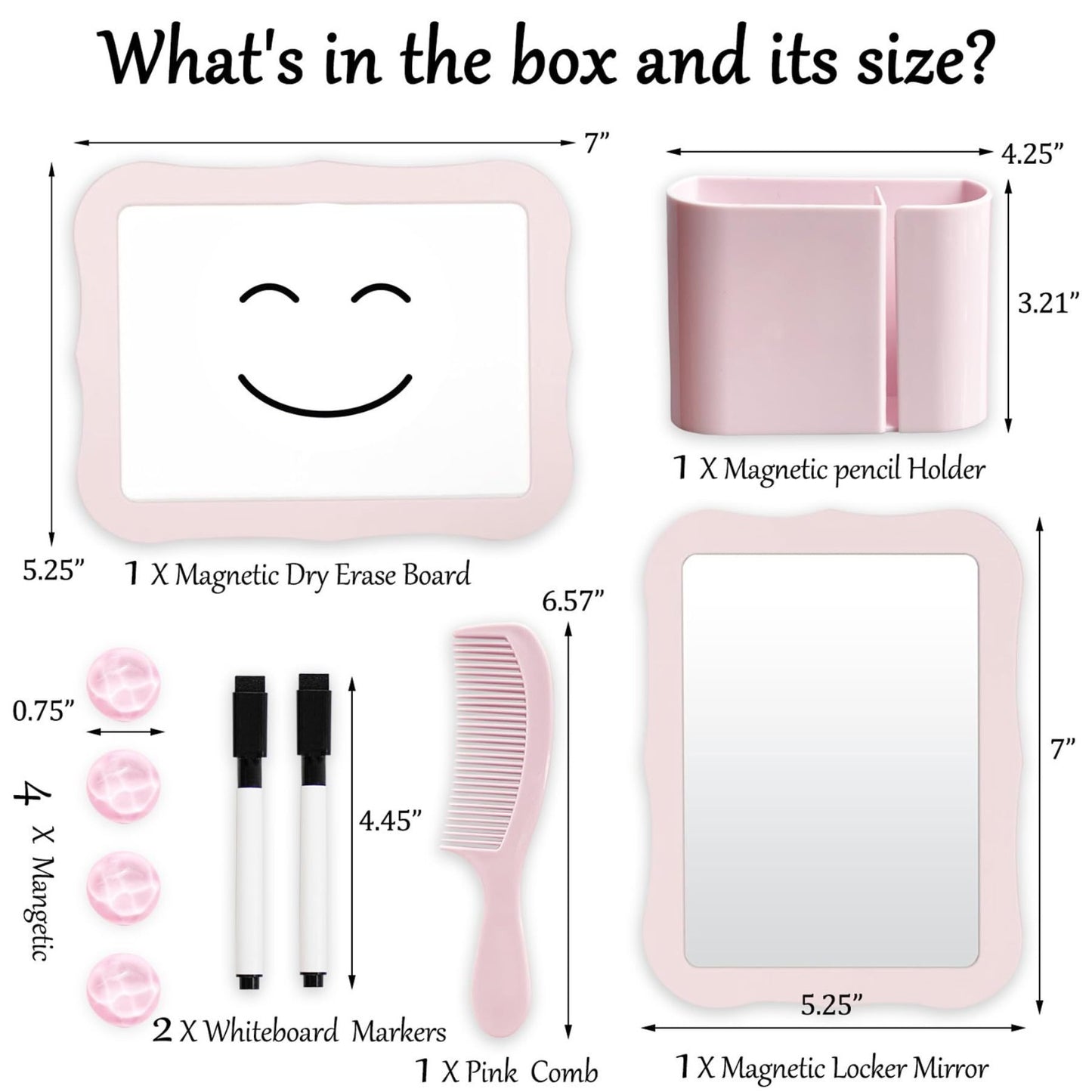 10-Piece Pink Magnetic Locker Organiser Set - Mirror, Whiteboard, Storage Box & Accessories - Back to School V888-ELOSUNG36679
