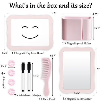 10-Piece Pink Magnetic Locker Organiser Set - Mirror, Whiteboard, Storage Box & Accessories - Back to School V888-ELOSUNG36679