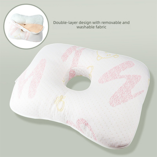 White and Pink Ergonomic Ear Pillow with Hole for Side Sleepers - Pressure Relief Cushion for Ear Pain, V888-ELOSUNG36684