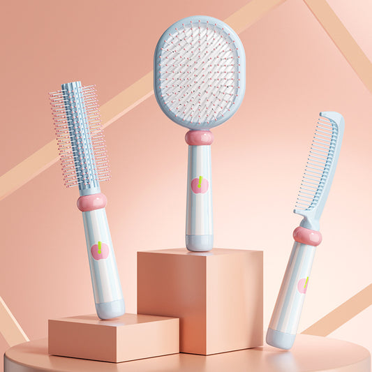 Blue 3-Piece Aesthetic Hair Brush Set - Detangling Air Cushion & Volumising Roller Comb with Hidden Cleaning V888-ELOSUNG36695