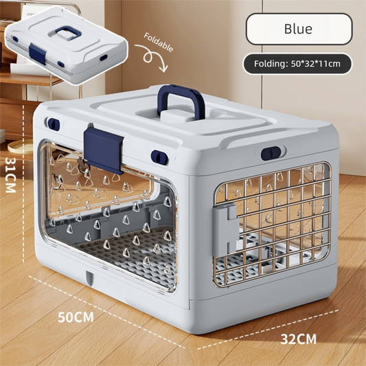Blue Premium Foldable Pet Carrier Crate - Breathable Aviation Travel Box for Cats & Small Dogs up to 10kg - V888-ELOSUNG36698