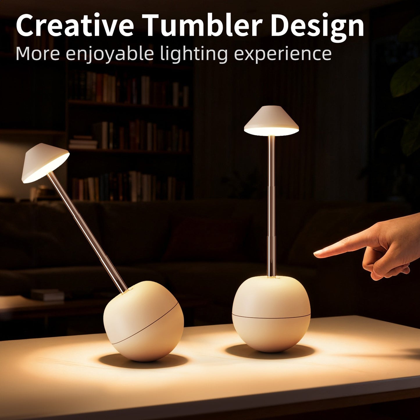 White Creative Tumbler LED Night Light - Rechargeable RGB Desk Lamp with Remote Control - Height Adjustable, V888-ELOSUNG36703
