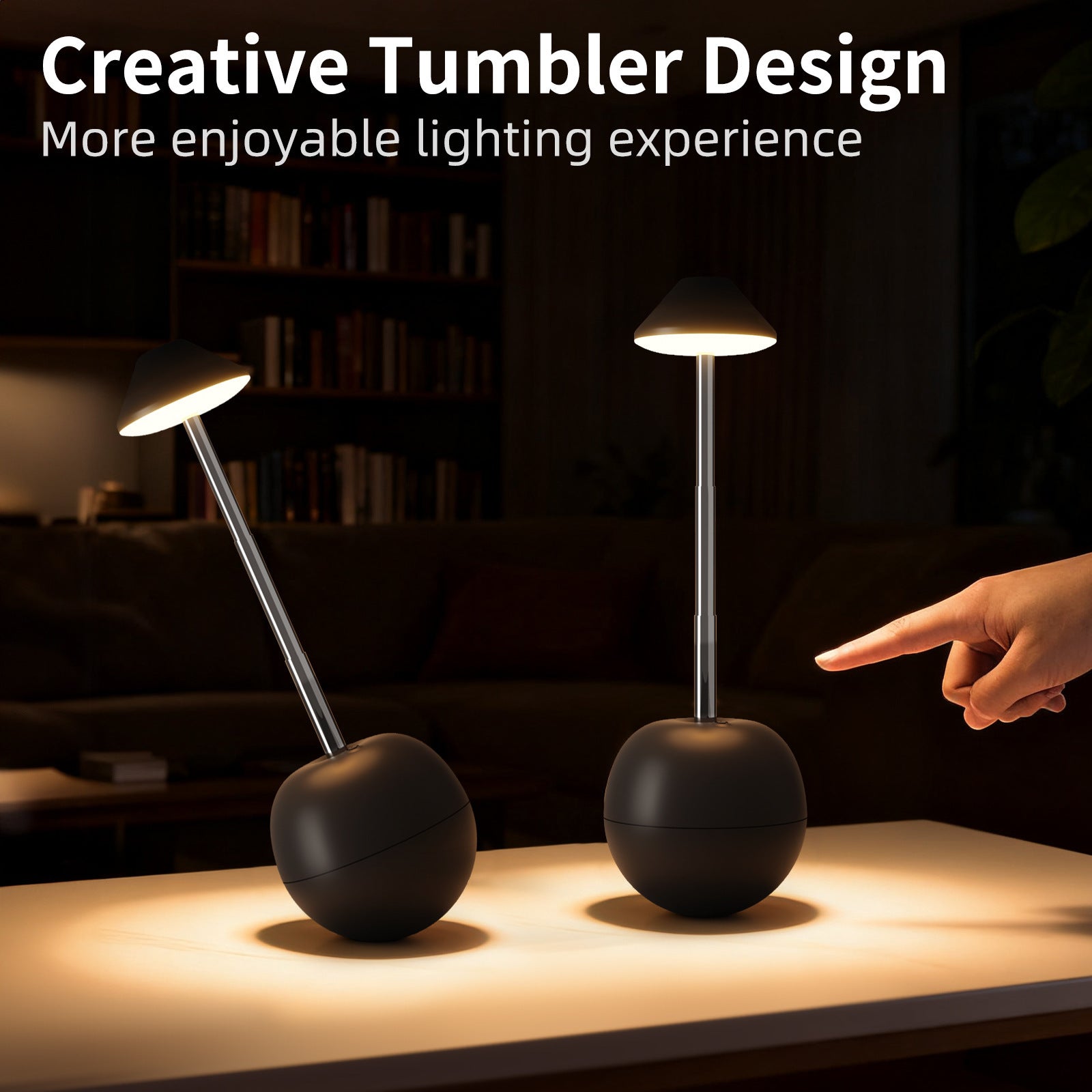 Black Creative Tumbler LED Night Light - Rechargeable RGB Desk Lamp with Remote Control - Height Adjustable, V888-ELOSUNG36704
