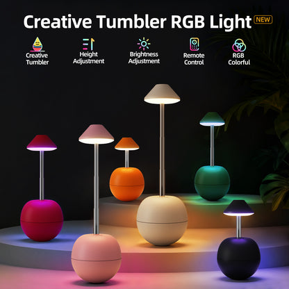 Pink Creative Tumbler LED Night Light - Rechargeable RGB Desk Lamp with Remote Control - Height Adjustable, V888-ELOSUNG36706