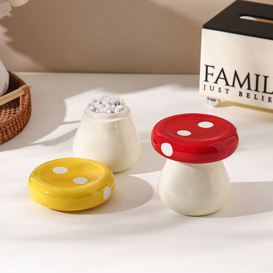 Red Stylish Mushroom Ceramic Toothpick Holder and Cotton Swab Jar for Home Kitchen Table Decor(Excluding V888-ELOSUNG36710