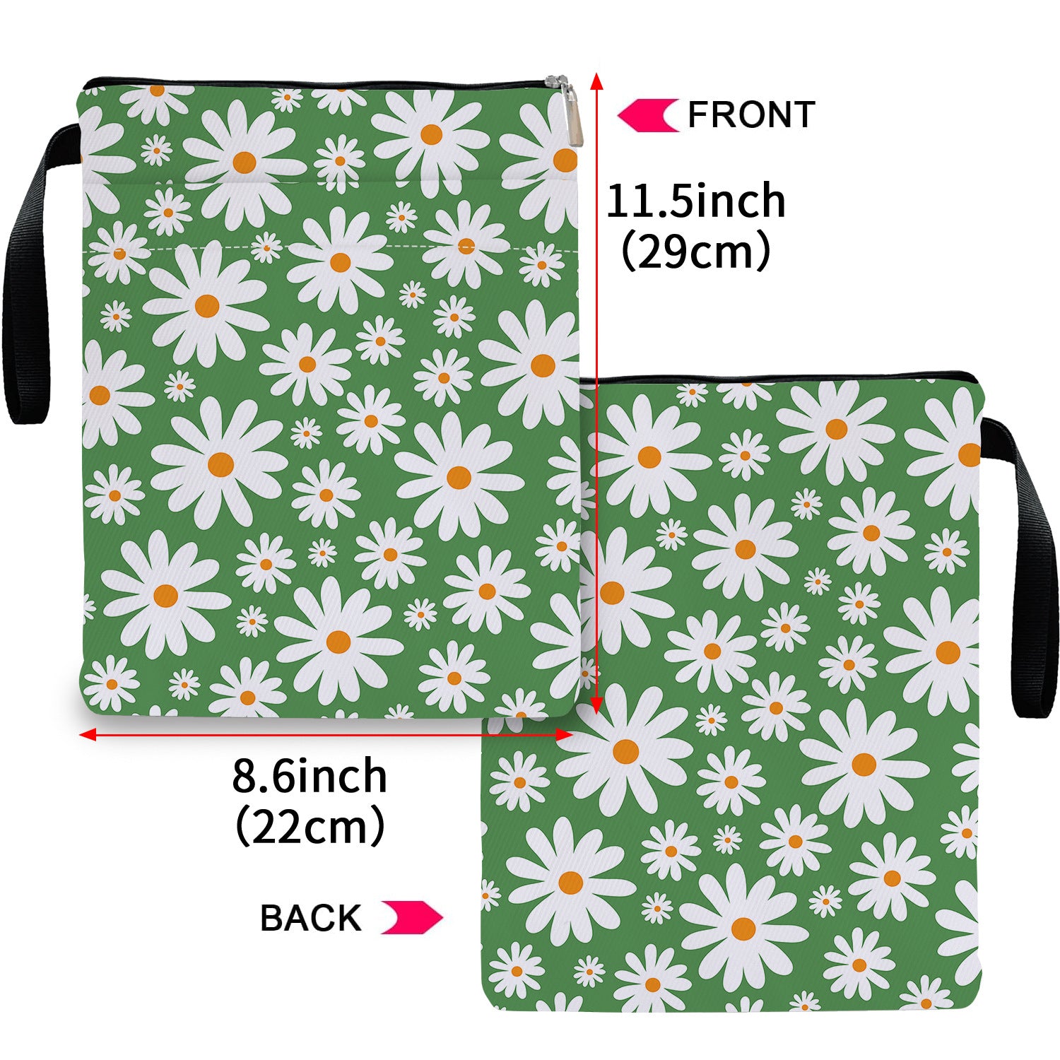 Green Floral pattern book cover with zippered pocket - Lightweight polyester book cover, suitable for books V888-ELOSUNG36712
