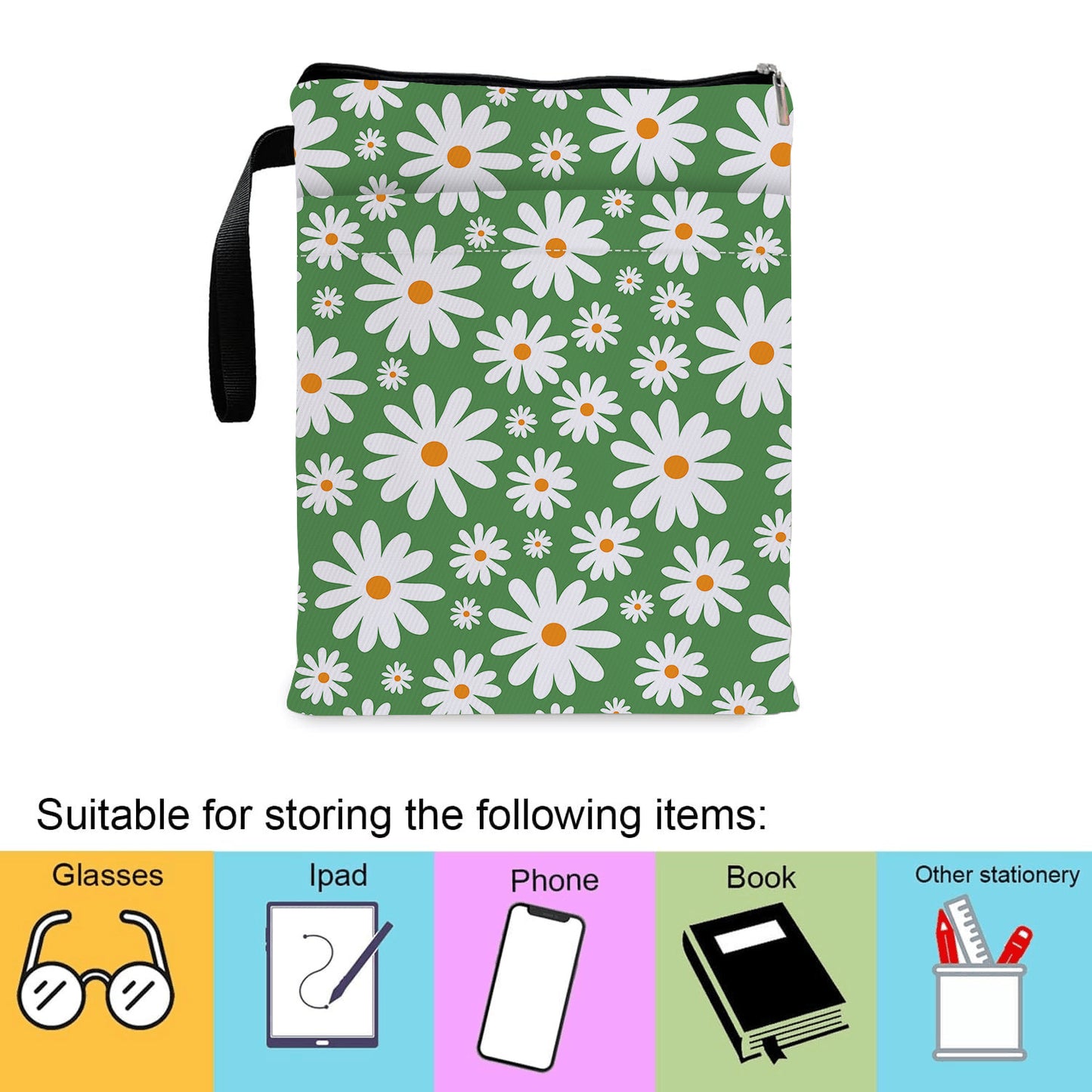 Green Floral pattern book cover with zippered pocket - Lightweight polyester book cover, suitable for books V888-ELOSUNG36712