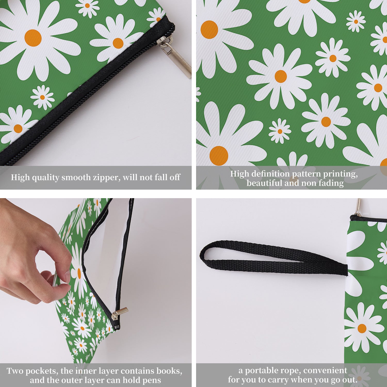 Green Floral pattern book cover with zippered pocket - Lightweight polyester book cover, suitable for books V888-ELOSUNG36712