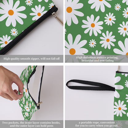 Green Floral pattern book cover with zippered pocket - Lightweight polyester book cover, suitable for books V888-ELOSUNG36712