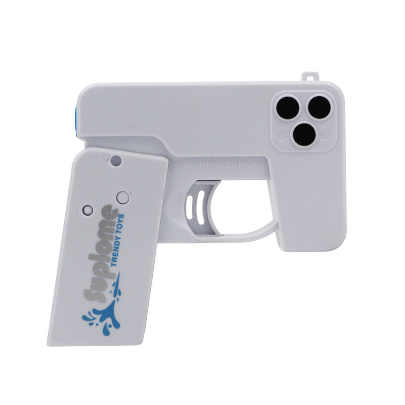 2 Pcs Grey Mini Foldable Phone Water Gun - Portable Dual-Nozzle Spray Toy for Summer Fun and Stress Relief V888-ELOSUNG36727