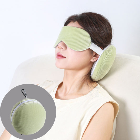 Beige and Grey 3-in-1 Foldable Sleep Eye Mask with Neck Pillow - Compact Travel Pillow for Airplane, Office V888-ELOSUNG36739