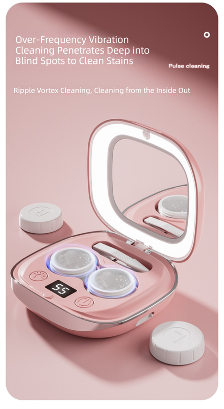 Purple Portable Sonic Wave Contact Lens Cleaner with LED Makeup Mirror - Automatic Electric Lens Cleaning V888-ELOSUNG36744