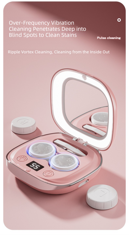 Purple Portable Sonic Wave Contact Lens Cleaner with LED Makeup Mirror - Automatic Electric Lens Cleaning V888-ELOSUNG36744