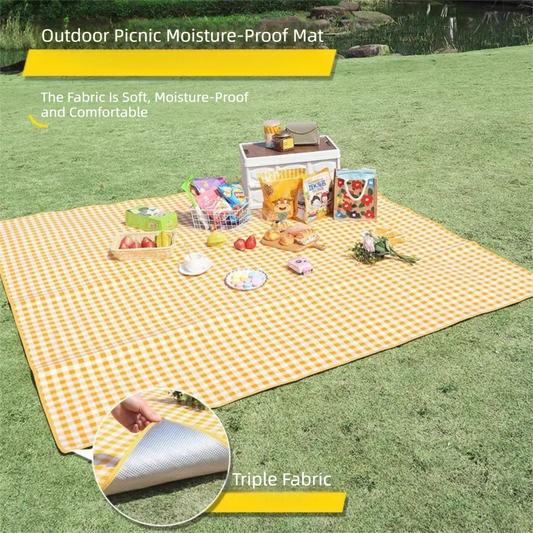 Yellow Lightweight Thickened Picnic Mat - Waterproof Outdoor Camping Ground Sheet for Hiking, Parks and V888-ELOSUNG36774