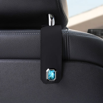Black Car Multi-Functional PU Leather Hook with Crystal Decoration - Hidden Storage Hook for Front and Rear V888-ELOSUNG36776