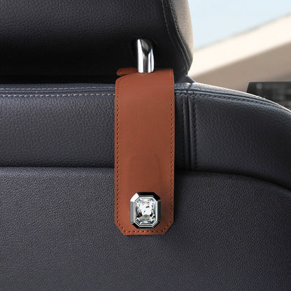 Brown Car Multi-Functional PU Leather Hook with Crystal Decoration - Hidden Storage Hook for Front and Rear V888-ELOSUNG36777