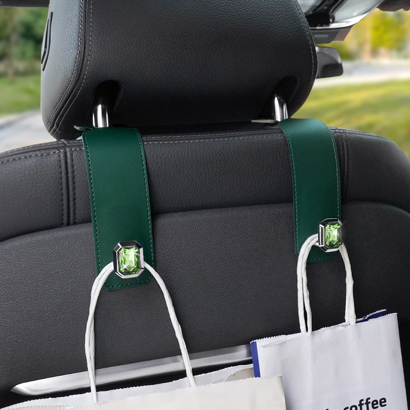 Brown Car Multi-Functional PU Leather Hook with Crystal Decoration - Hidden Storage Hook for Front and Rear V888-ELOSUNG36777